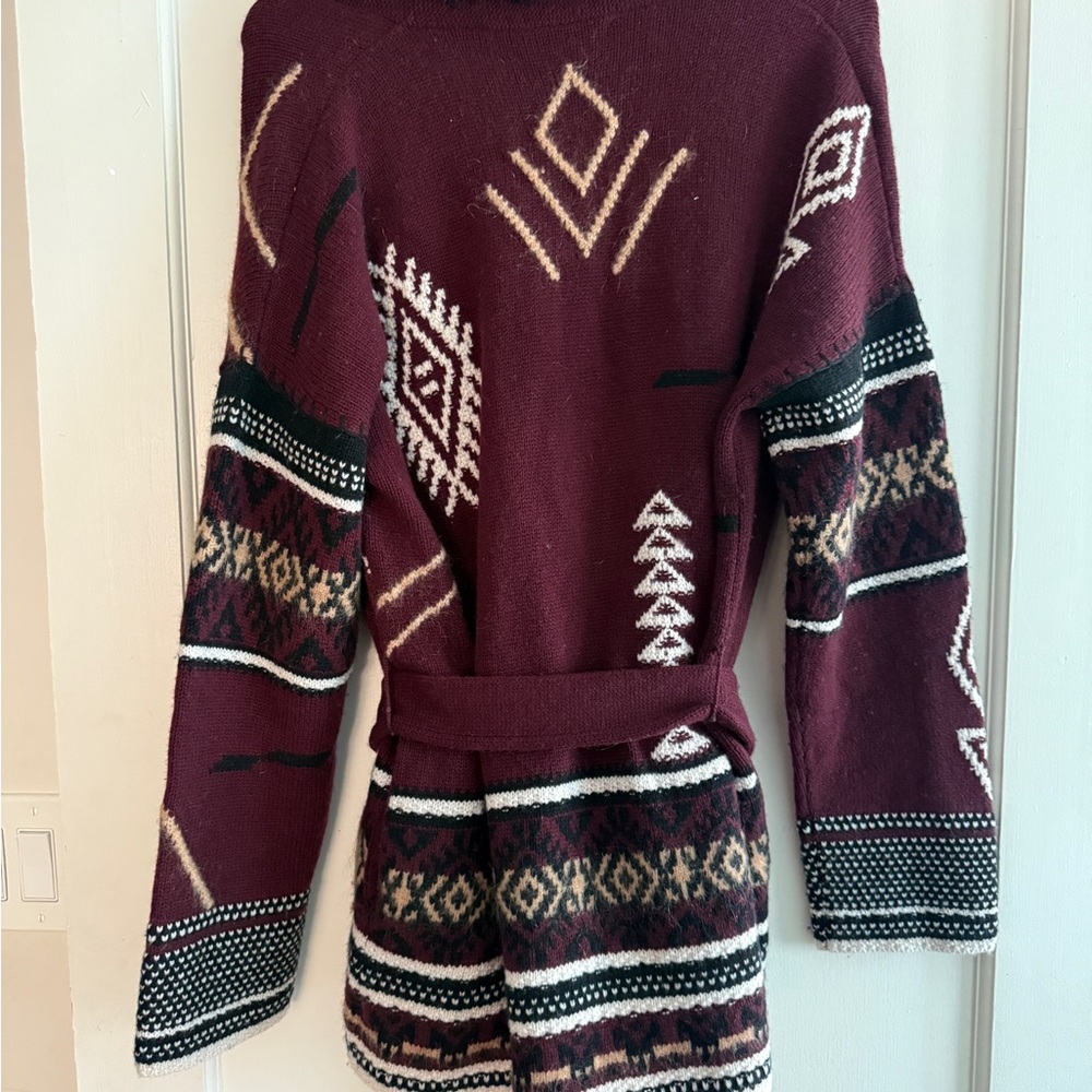 360 Cashmere Burgundy and Black Fringe Cardigan - Picture 3 of 4